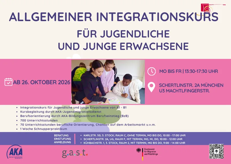 Flyer-Vorschau: Allgemeiner Integrationskurs für Jugendliche und junge Erwachsene ab 26. Oktober